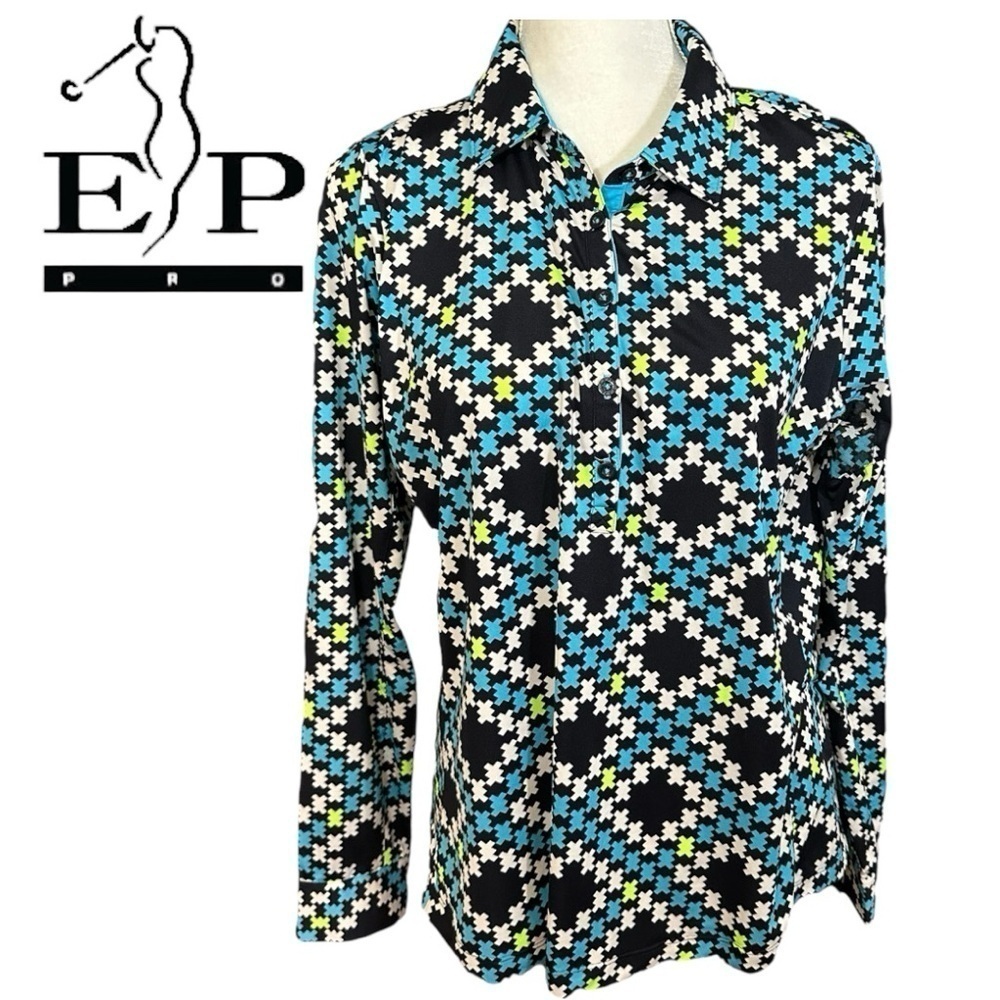 EP Pro- Proformance Jersey Multi Color Long Sleeve Golf Shirt- Size L
